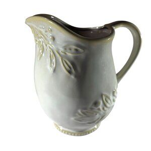 Embossed Ceramic Pitcher Certified International 9" Leaf floral cream rustic